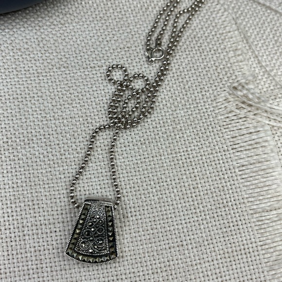 Vintage Sterling Silver Marcasite Pendant Necklace – 925 NF – 12.9g – 20" Chain - Picture 11 of 17